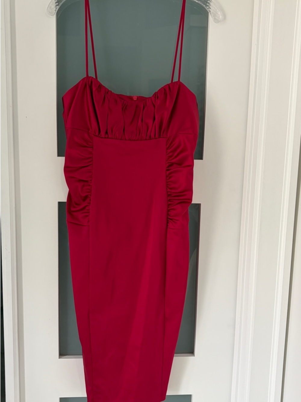 David Meister Red Ruched Bodycon Dress